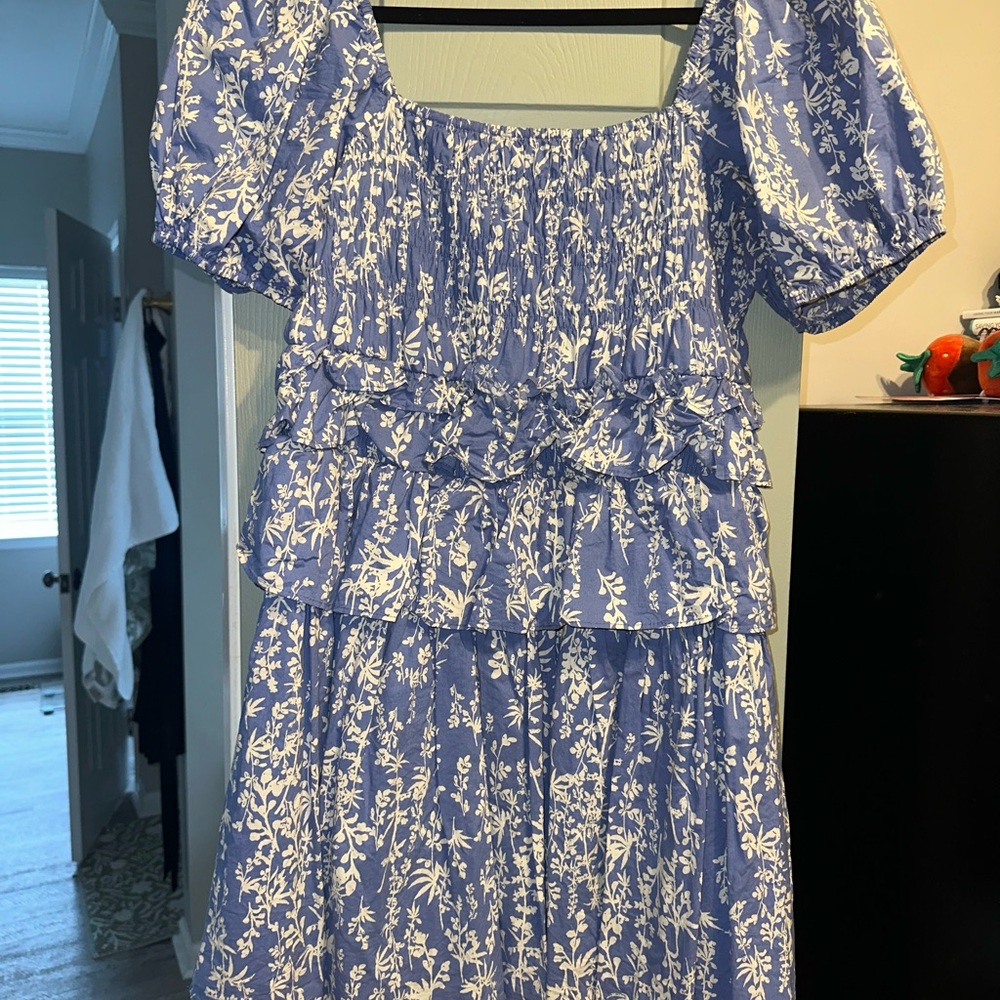 Blue and White Floral Dress - FREE THE ROSES
